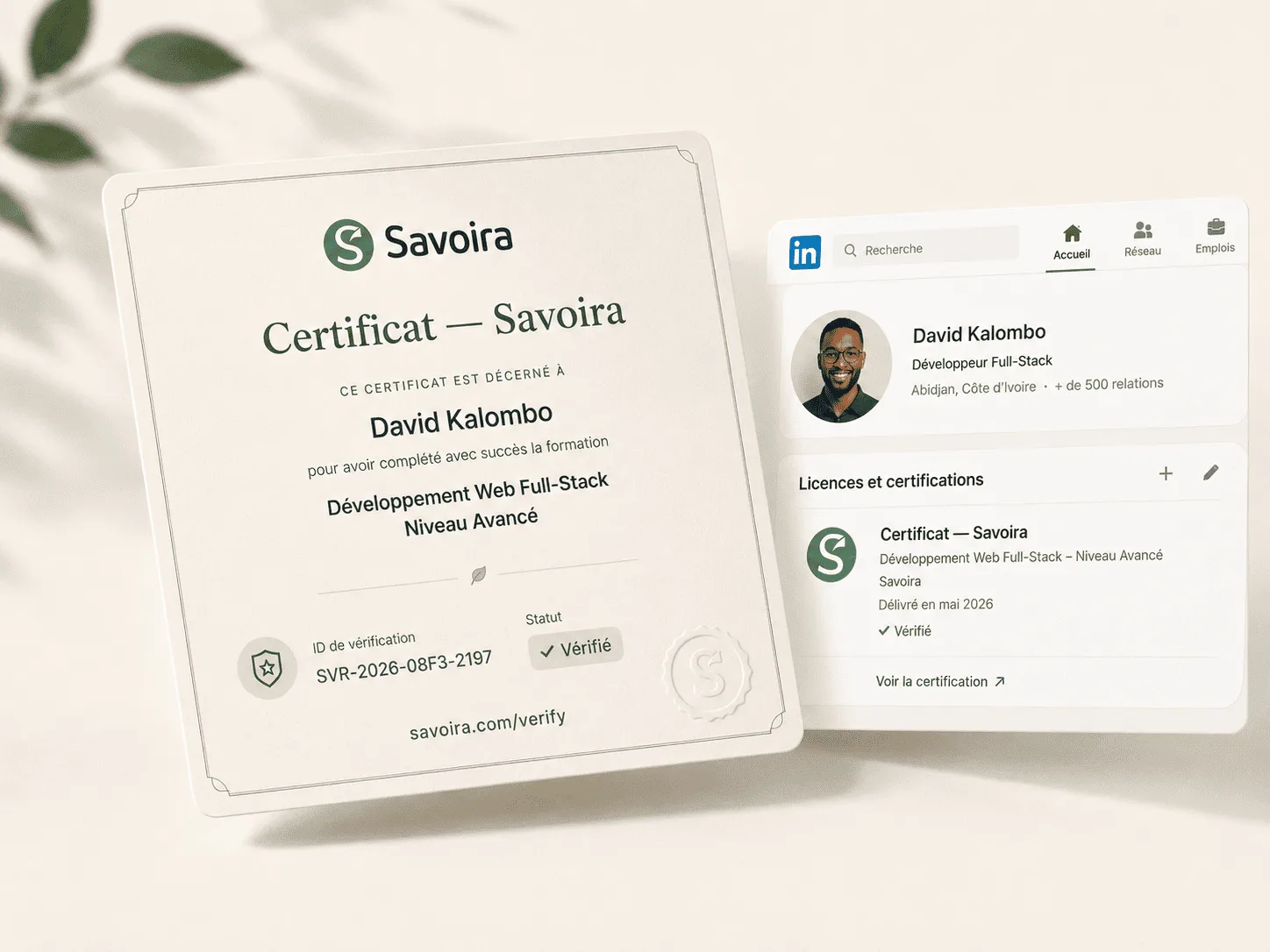 Le certificat Savoira signé et vérifiable